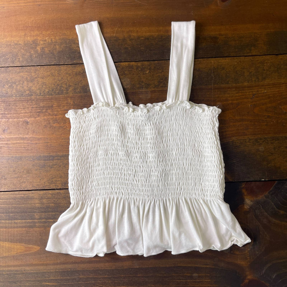 Urban Outfitters White Smocked Ruffle Wide Strap Cropped Tank Top Women's Small